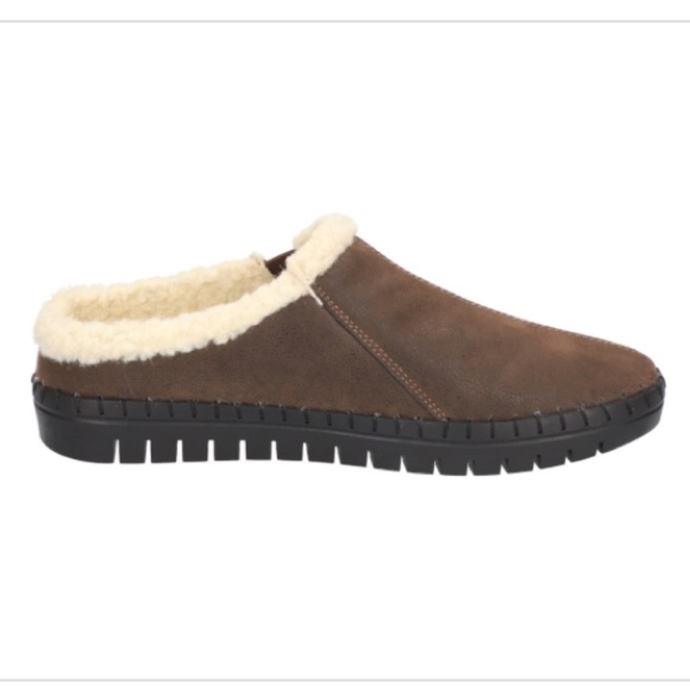Easy Street Prairie Faux Fur Lined Mules Brown Faux Suede Slip on Shoes Size 8